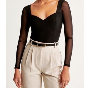 Long-Sleeve Mesh Crepe Sweetheart Bodysuit